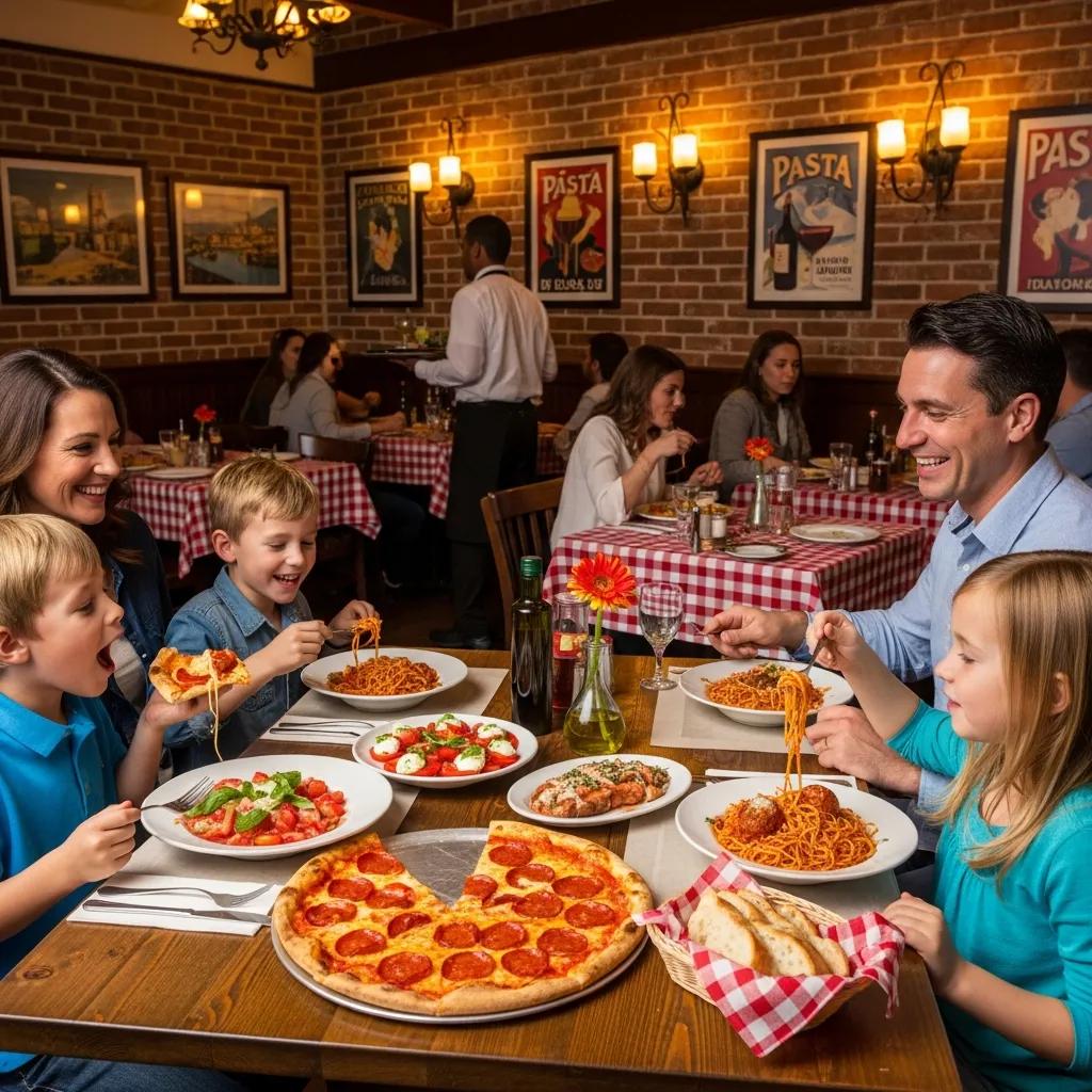Famille profitant d'un repas dans un restaurant italien familial à Montréal