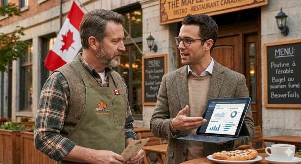 Consultant passant en revue les métriques de croissance en bistro